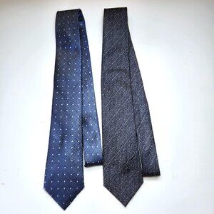 Daniel Hechter Paris Necktie Lot of Two Blue Men's Silk Tie 100% Silk Tie